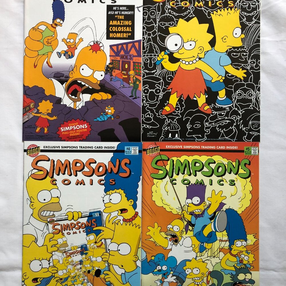 SIMPSONS COMICS -Lot of FOUR (4) Comic Books- ISSUES #1, #3, #4, & #5